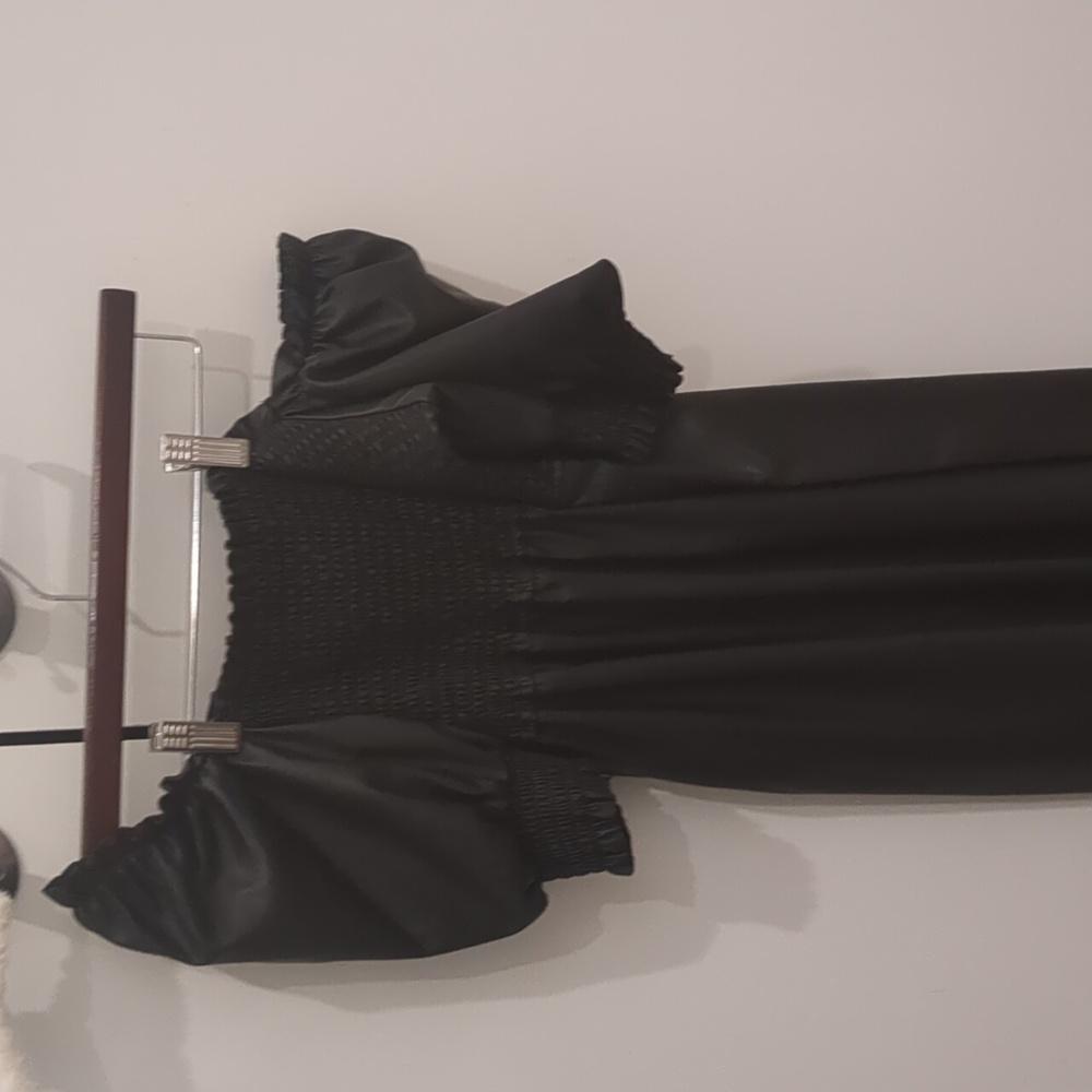 Black faux leather black babydoll dress